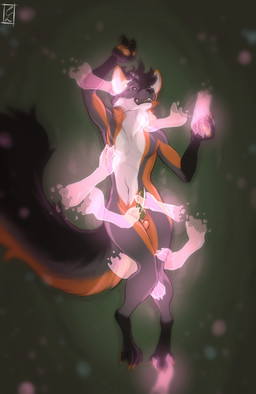 anthro big_tail feet floating floating_feet foot_fetish foot_focus foot_play foot_rub footjob footsie ghost_sex happy knot magic male masturbation pawpads paws sex solo tail cyanbluric fin_the_fox canid canine fox mammal hi_res