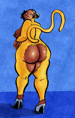 anthro bedroom_eyes big_butt bite biting_lip breasts butt clothing dark_body dark_skin female footwear footwear_only fur high_heels looking_back mostly_nude narrowed_eyes orange_body orange_fur seductive shoes side_boob solo thick_thighs pokuyuno239 monique_(pokuyuno239) haplorhine mammal monkey primate absurd_res digital_media_(artwork) hi_res