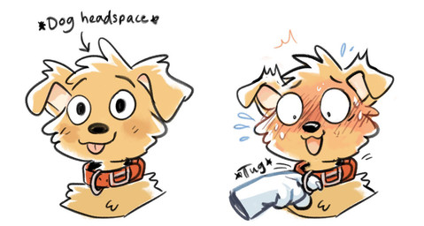 ambiguous_gender anthro blep blush bodily_fluids collar collar_pull disembodied_hand duo floppy_ears onomatopoeia simple_background solo_focus sound_effects surprised sweat text tongue tongue_out white_background dexidoodles canid canine canis domestic_dog mammal 2023 english_text multiple_images