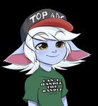 blue_body blush clothing female green_eyes hat headgear headwear not_furry shirt simple_background smile solo text text_on_clothing text_on_hat text_on_headwear text_on_shirt text_on_topwear top_gun_hat topwear transparent_background bandlebro league_of_legends riot_games tencent tristana_(lol) humanoid yordle alpha_channel english_text meme