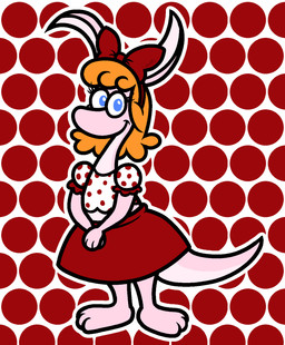3_fingers 3_toes anthro bangs blue_eyes bottomwear closed_smile clothed clothed_anthro clothed_female clothing eyelashes feet female female_anthro fingers fully_clothed fully_clothed_anthro fully_clothed_female fur hair hands_together long_ears looking_at_viewer medium_hair mouth_closed multicolored_body multicolored_fur no_pupils orange_hair outline pattern_background pink_body pink_fur pink_tail polka_dot_clothing polka_dot_shirt red_bottomwear red_clothing red_hairband red_skirt shirt simple_background skirt smile smiling_at_viewer solo standing tail toes topwear two_tone_body two_tone_fur two_tone_tail white_clothing white_outline white_shirt white_topwear captainquack64 bonnie_(bickpixx) kangaroo macropod mammal marsupial 2025 digital_drawing_(artwork) digital_media_(artwork) english_description flat_colors full-length_portrait hi_res portrait signature