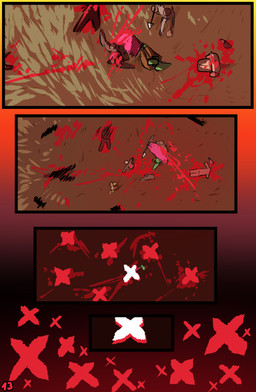 ambiguous_gender anthro blood bodily_fluids clothed clothing female gore group horn melee_weapon sword weapon brradett lernie_(brradett) human humanoid mammal scalie absurd_res colored comic digital_drawing_(artwork) digital_media_(artwork) hi_res