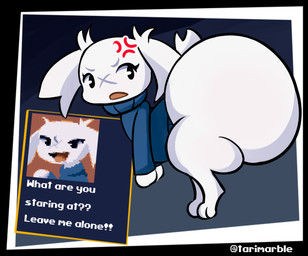 anthro asking_what bent_over big_butt black_border black_eyes blue_clothing blue_sweater blue_topwear border bottomless bottomless_anthro bottomless_female butt clothed clothed_anthro clothed_female clothing cross-popping_vein exclamation_point eyelashes facial_scar female floppy_ears fur huge_butt hyper hyper_butt looking_back lop_ears open_mouth question_mark scar short_tail side_view solo sweater sweater_only tail text topwear topwear_only twitter_handle white_body white_butt white_ears white_fur white_tail white_text x_scar tarimarble cave_story sue_sakamoto lagomorph mammal mimiga 2026 artist_name digital_media_(artwork) english_text