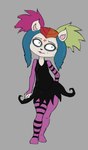 alternative_fashion anthro clothed clothing cosplay costume dress female goth grey_background hair inverted_pentagram legwear multicolored_hair occult_symbol pattern_clothing pattern_legwear pattern_stockings pentagram pigtails simple_background solo stockings striped_clothing striped_legwear striped_stockings stripes symbol tights stupidgnoll cartoon_hangover growing_up_creepie the_summoning claire_(the_summoning) creepie_creecher domestic_cat felid feline felis mammal 2022 hi_res