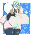 2024 absurd_res ailurid anuki big_breasts bodily_fluids breast_expansion breasts clothing collar crossgender expansion female genitals gozer_mocha hair hi_res huge_breasts lactating legwear long_hair mammal milk nervous nipples pussy red_panda solo thick_thighs thigh_highs