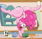 big_butt blue_eyes book butt cooking egg eyelashes female feral hair handstand hooves huge_butt object_in_mouth pink_body pink_hair pupils smile solo thick_thighs isaac_pony friendship_is_magic hasbro my_little_pony pinkie_pie_(mlp) equid equine mammal 2024 absurd_res hi_res