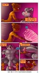 alphonse_(james_howard) anthro big_penis canid canine canis comic dialogue domestic_cat duo english_text felid feline felis genitals half-erect hi_res interspecies james_howard male male/male mammal patreon penis richard_(james_howard) size_difference small_dom_big_sub speech_bubble text url wolf