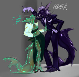 anthro bodily_fluids clothing costume duo female kabedon male male/female mnsr smoke snot translucent marik45 aquatic fish hybrid shark absurd_res hi_res