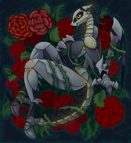 3_fingers 3_toes ambiguous_gender antennae_(anatomy) anthro biped breasts claws digitigrade exoskeleton featureless_breasts feet fingers floral_background flower glowing glowing_eyes grey_body long_tail machine melee_weapon metal metallic_body multicolored_body narrowed_eyes nude petals plant pose rose_(flower) solo spikes spikes_(anatomy) tail thorns toes two_tone_body vines weapon yellow_eyes kestrel_(artist) loise_(danjil_olivaw) arthropod humanoid insect mantis robot robot_humanoid synth_(vader-san) digital_drawing_(artwork) digital_media_(artwork) full-length_portrait hi_res portrait female_(lore)