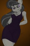 anthro anthrofied arm_tuft biped black_clothing black_dress black_hair breasts cheek_tuft chest_tuft cleavage clothed clothing dress facial_tuft female fur grey_body grey_fur hair hand_behind_back hand_on_own_chest inner_ear_fluff long_hair looking_at_viewer purple_eyes shoulder_tuft smile solo tuft third-party_edit zemer friendship_is_magic hasbro my_little_pony octavia_(mlp) earth_pony equid equine horse mammal pony 2017 absurd_res color_edit colored hi_res mixed_media signature