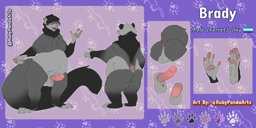 anthro anus black_body black_fur butt fur genitals grey_body grey_fur humanoid_genitalia humanoid_penis male nude penis presenting presenting_hindquarters purple_eyes raised_tail solo tail rubypandaarts brady_(feroferret129) domestic_ferret mammal mustelid musteline true_musteline weasel absurd_res hi_res model_sheet