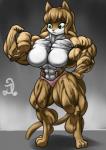 anthro big_muscles breasts clothed clothing featureless_breasts female flexing huge_muscles hyper hyper_muscles muscular muscular_anthro muscular_female solo standing topless underwear vein veiny_muscles d.angelo felid mammal