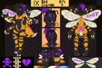 4_wings abstract_background antennae_(anatomy) anthro black_text broken_heart chest_tattoo claws female female_anthro hair insect_wings multi_wing purple_hair purple_text skull_and_crossbones solo tattoo text wings bardo_en_krisis arthropod bee hymenopteran insect 3:2 absurd_res hi_res model_sheet