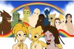 anthro female female/female group nude painting rainbow rainbow_arch unknown_artist bethesda_game_studios microsoft oblivion prequel_adventure the_elder_scrolls katia_managan nah_(prequel) sigrid_(oblivion) felid human khajiit mammal undead vampire animated