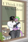 2_horns anthro belt blush caressing chalkboard clothing desk duo french_kissing furniture horn kissing male male/male necktie plant school_uniform table uniform uniformed_male window shallowwin friendship_is_magic hasbro my_little_pony mythology king_sombra_(mlp) spike_(mlp) bicorn dragon equid equine mammal mythological_creature mythological_equine mythological_scalie scalie unicorn cover cover_art cover_page hi_res