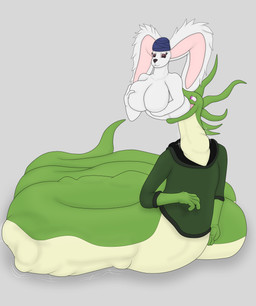 abdominal_bulge apode big_breasts breasts feet_first female group legless male neck_bulge serpentine swallowing vore fluffylatios draconcopode lagomorph leporid mammal naga rabbit reptile scalie snake absurd_res hi_res