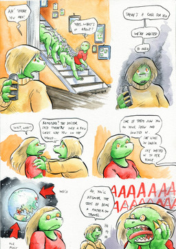 10_legs 3_toes 4_fingers abstract_background back_groove barefoot big_hands blonde_hair bottomless bottomwear building calling cellphone claws clothed clothing dialogue dot_eyes earless earth electronics family_photo feet female fingers floor furgonomic_bottomwear furgonomic_topwear furgonomics gaping_mouth green_body group hair hands_on_another's_shoulders hands_on_shoulders holding_cellphone holding_object holding_phone house india inside long_hair looking_aside looking_at_another male multi_leg multi_limb neonate nervous nervous_look on_another open_mouth orange_clothing orange_eyes orange_shirt orange_topwear painting_(object) panic_attack panicking paws phone phone_call photo picture_frame planet raised_arm red_clothing red_shirt red_t-shirt red_topwear screaming sharp_teeth shirt short_hair simple_background simple_eyes snout space spacescape speech_bubble stairs standing star straight_hair surprised t-shirt tail tape tapering_tail taur_ride teeth text thick_tail toes tongue tongue_out topwear touching_another walking wall_(structure) white_background white_clothing white_topwear wide_eyed wood wood_floor yellow_claws young young_female young_male young_taur cervelet crystal_(growing_troubles) kazuli_(growing_troubles) liz_(growing_troubles) maria_(growing_troubles) miles_(growing_troubles) zillie_(growing_troubles) lizard lizard_taur long_taur reptile reptile_taur scalie scalie_taur taur 2019 absurd_res comic english_text handwritten_text hi_res multiple_scenes painting_(artwork) shaded signature traditional_media_(artwork) traditional_painting_(artwork) traditional_watercolor_(artwork) watercolor_(artwork) brother_(lore) brother_and_sister_(lore) daughter_(lore) mother_(lore) mother_and_child_(lore) mother_and_daughter_(lore) mother_and_son_(lore) parent_(lore) parent_and_child_(lore) parent_and_daughter_(lore) parent_and_son_(lore) sibling_(lore) sister_(lore) sisters_(lore) son_(lore)