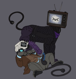 >w< animal_genitalia animal_penis balls big_penis bottomless clothed clothing comparing comparing_penis duo electronics equine_genitalia equine_penis erection feet feral foot_on_head for_a_head genitals gynomorph gynomorph/male heart_symbol intersex intersex/male lying machine male on_back penis penis_size_difference screen screen_face shirt simple_background size_difference tail television topwear puppyratcat skibidi_toilet camera_head domestic_cat felid feline felis herpestid mammal meerkat object_head screen_head tv_head hi_res
