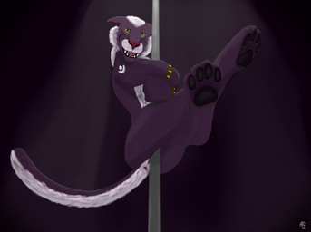 4_toes anthro anus crossed_legs dancing druid feet female feral_druid fur genitals hair hindpaw looking_at_viewer looking_down magic_user nude open_mouth pawpads paws pole pole_dancing simple_background smile solo spinning stripper stripper_pole tail toes tribal_spellcaster vulva white_body white_fur tellico elisanna domestic_cat druid_(feral) felid feline felis mammal night_elf_(feral) pantherine digital_drawing_(artwork) digital_media_(artwork) hi_res