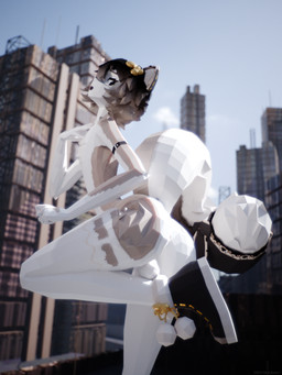 anthro anus balls big_tail black_clothing black_footwear black_ribbon black_shoes blurred_background brown_body brown_fur brown_hair butt city city_background clothing dark_hair femboy fluffy fluffy_chest fluffy_ears fluffy_hair fluffy_tail fluffy_thighs footwear freckles fur genitals gradient_hair hair ineffective_clothing legwear looking_at_viewer low-angle_view low_poly male open_mouth shoes solo stitch_(sewing) stockings tail teasing thick_thighs white_body white_fur pestbudmax rudy_(katsucoffee) mammal 3:4 3d_(artwork) digital_media_(artwork) hi_res