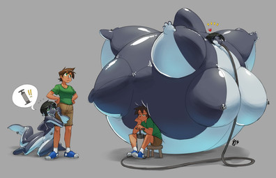 anthro begging belly belly_inflation biped bodily_fluids breasts clothed clothing crying duo female female/female fish_tail hair happy heart_symbol hose hose_inflation inflatable inflation lying lying_on_self multicolored_body nipples nude on_front resting_on_belly short_hair simple_background speech_bubble tears astralantipode codi_(astralantipode) animal_humanoid animate_inanimate aquatic aquatic_humanoid fish fish_humanoid human humanoid living_inflatable mammal shark_humanoid 2022 dated signature
