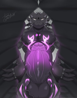 abs anthro balls big_balls biped black_body black_nipples cave claws doorway front_view genitals glowing glowing_markings male markings nipples nude penis purple_markings purple_penis solo standing thick_penis vein veiny_penis wavy_mouth dg36067_(artist) kaiju_paradise roblox goo_creature gootraxian mammal nightcrawler_gootraxian taur digital_media_(artwork) hi_res portrait three-quarter_portrait