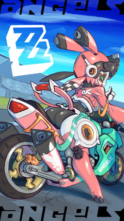 alternate_costume antenna_wire big_butt black_body black_sclera butt clothing cropped_jacket detailed_background exhaust_pipe eyes_closed female gesture glistening glistening_butt green_eyes hair hand_gesture jacket led_light logo machine metallic_body metallic_hair motorcycle multicolored_body not_furry pink_clothing pink_hair pink_jacket pink_topwear pseudo_hair racetrack rear_view robotic_joints robotic_leg solo text text_on_body thumbs_up topwear vehicle white_body vulturoth mihoyo zenless_zone_zero aria_(zenless_zone_zero) humanoid robot robot_humanoid 2026 9:16 absurd_res english_text hi_res signature