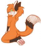 4_toes ambiguous_gender anthro biped butt feet fur green_eyes hindpaw kneeling nude orange_body orange_fur pawpads paws pink_pawpads pose rear_view simple_background smile soles solo toes white_background lycanruff catherine_emerald_foxe canid canine fox mammal red_fox true_fox