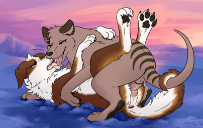 animal_genitalia animal_vulva anus black_claws black_pawpads brown_body brown_fur brown_tail canine_genitalia canine_vulva claws duo erection female female_penetrated feral feral_on_feral feral_penetrated feral_penetrating feral_penetrating_feral fur genitals green_eyes grey_eyes interspecies kissing licking_tongue male male/female male_penetrating male_penetrating_female pawpads penetration penile penile_penetration penis sex sheath tail tongue tongue_out vaginal vaginal_penetration vulva whiskers white_tail muskydusky australian_shepherd canid canine canis dasyuromorph domestic_dog herding_dog mammal marsupial pastoral_dog recently_extinct_species sheepdog thylacine hi_res