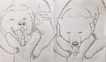 ambiguous_gender anthro anthro_on_feral ball_lick balls bear bestiality bodily_fluids breath brown_bear comic dialogue dominant dominant_ambiguous dominant_feral drooling duo fellatio feral first_person_view genitals graphite_(artwork) grizzly_bear hgythshs humanoid_genitalia humanoid_penis larger_ambiguous larger_feral licking male male_pov mammal monochrome nude open_mouth oral oversized_fellatio oversized_oral penile penis penis_lick penis_on_tongue saliva saliva_on_penis saliva_on_tongue saliva_string sex size_difference size_play smaller_anthro smaller_male submissive submissive_male teeth tongue tongue_out traditional_media_(artwork) ursine