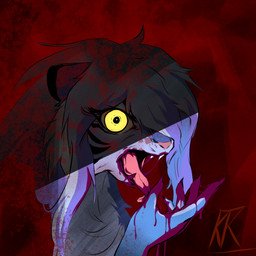 anthro blood bodily_fluids fangs_bared female glowing glowing_eyes hand_lick licking_blood solo tongue tongue_out ktk's_sky margit_upfarvis_(grimsound99) felid mammal pantherine tiger 1:1 hi_res