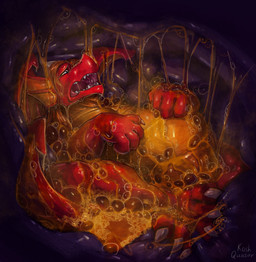 anthro anthro_pred bodily_fluids dripping fangs foam goo_drip guts horn inside_stomach larger_anthro larger_male larger_pred male male_pred muscular muscular_anthro muscular_male organs purple_body purple_flesh purple_insides purple_internal red_eyes saliva saliva_drip saliva_string sharp_teeth size_difference slime soft_vore spiked_tail spikes spikes_(anatomy) stomach stomach_acid tail teeth unwilling_prey vore wet willing_pred koshquasar mythology devourer_(razor_koopa) dragon goo_creature goo_dragon mythological_creature mythological_scalie scalie absurd_res hi_res
