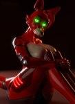 anthro female glistening glistening_body glowing glowing_eyes glowing_markings green_eyes looking_at_viewer machine markings pose red_body sitting sitting_on_ground solo synthetic lordchica_(artist) disembowell_(modeler) five_nights_at_freddy's scottgames foxy_(fnaf) foxy_(psychojohn2) animatronic canid canine fox mammal robot 3d_(artwork) digital_media_(artwork) hi_res