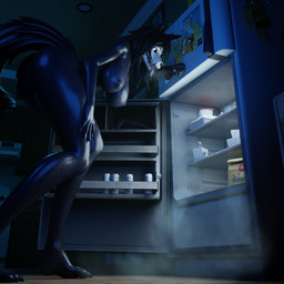 anthro appliance areola bent_over big_breasts big_butt black_body black_hair bone breasts butt female fridge hair inside kitchen_appliance low-angle_view midnight_snack nipples nude open_mouth skull skull_head solo standing tail tongue tongue_out white_eyes vllrukkin monolitwec_(modeler) scp_foundation scp-1471-a canid canine malo mammal 1:1 3d_(artwork) digital_media_(artwork) hi_res