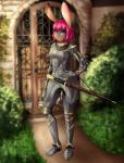 anthro armor detailed_background female glistening glistening_hair hair melee_weapon pink_hair solo sword weapon sugarfoxxart chelsea_(dkside41) absurd_res hi_res