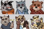 anthro clothing gesture group hand_gesture hoodie male pattern_clothing pattern_shirt pattern_topwear plaid plaid_clothing plaid_shirt plaid_topwear pointing pointing_at_viewer shirt sticker sticker_pack topwear rominwolf password_(visual_novel) dave_(password) david_(password) dean_(password) tyson_(password) bear brown_bear canid canine canis hyena mammal striped_hyena ursine wolf meme