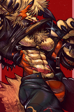 abs accessory amber_eyes anthro arm_tuft athletic athletic_male belly_tuft belt belt_buckle biceps big_pants biped black_clothing black_sclera blep body_hair bottomwear bracelet buckle bulge chest_tuft claws clothed clothing clothing_pull collar countershade_fur countershade_torso countershading denim denim_bottomwear denim_clothing dipstick_ears dog_tags ear_markings elbow_tuft fangs fluffy fluffy_body fur gun hair harness holding_gun holding_melee_weapon holding_object holding_ranged_weapon holding_sword holding_weapon ink jewelry looking_at_viewer looking_away male male_anthro melee_weapon multicolored_body multicolored_ears multicolored_fur multicolored_hair muscle_tone muscular muscular_anthro muscular_arms muscular_male navel neck_tuft one_eye_obstructed open_bottomwear open_clothing orange_background orange_clothing orange_underwear pants pecs pose pulling_shirt_up raised_clothing raised_shirt raised_topwear ranged_weapon scar shirt shirt_pull shoulder_tuft simple_background solo spiked_belt spiked_bracelet spikes spiky_hair spread_legs spreading standing sword sword_on_back swordsman tail tail_tuft tan_background tan_body teeth tight_clothing tongue tongue_out topless topwear topwear_pull triceps tuft two_tone_body two_tone_fur underwear undressing weapon white_body white_fur white_hair yellow_body yellow_eyes yellow_fur jwbash game_freak nintendo pokemon kyoto_rex canid canine canis dusk_lycanroc generation_3_pokemon generation_7_pokemon legendary_pokemon lycanroc mammal pokemon_(species) rayquaza shiny_pokemon wolf 2026 absurd_res digital_media_(artwork) graphite_(artwork) hatching_(art) hi_res mixed_media pinup portrait shaded sketch traditional_media_(artwork)