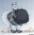 anthro anthro_pred belly big_belly bodily_fluids bone bone_imprints bones_in_stomach digestion fully_inside fur green_eyes grey_body grey_fur hand_on_belly hand_on_own_belly hands_on_own_belly holding_stomach huge_belly imprint looking_down_at_stomach male neck_tuft skull skull_imprint solo sweat sweatdrop tuft unseen_prey vore lapizacuario nintendo pokemon bow_(bowhuskers) arcanine generation_1_pokemon pokemon_(species) hi_res