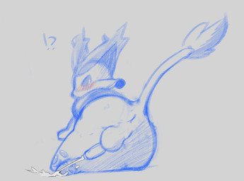 anus balls big_butt blue_background blush blush_lines blushing_profusely bodily_fluids butt cum cumshot dipstick_tail ejaculation embarrassed erection feral fur genital_fluids genitals hands-free huge_butt humanoid_genitalia humanoid_penis interrobang looking_back male markings orgasm pawpads paws penis rear_view simple_background solo spontaneous_ejaculation stimulation-free_orgasm tail tail_markings thick_thighs triangular_ears unknown_artist nintendo pokemon delcatty felid feline generation_3_pokemon mammal pokemon_(species) 2022 digital_drawing_(artwork) digital_media_(artwork) full-length_portrait hi_res portrait shaded simple_shading sketch