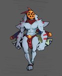 abs anthro armor bottomwear clothing footwear fur grey_body grey_fur headgear helmet horn loincloth long_ears male muscular muscular_anthro muscular_male nipples pecs sandals shoes solo anyelss0o atlyss enok_(atlyss) poon_(atlyss) absurd_res hi_res