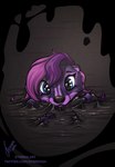 anthro blue_eyes bound encasement female hair looking_at_viewer mud pit purple_body purple_hair sinking solo stuck text stirren mammal mephitid skunk portrait url