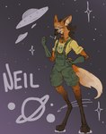abstract_background anthro barefoot biped black_nose brown_body brown_fur brown_hair cigarette cigarette_in_mouth clothed clothing digitigrade eyebrows feet fingers fully_clothed fur gloves green_clothing green_gloves green_handwear green_overalls hair hand_on_hip handwear hindpaw inner_ear_fluff jewelry looking_at_viewer male male_anthro multicolored_body multicolored_fur narrowed_eyes necklace object_in_mouth orange_body orange_eyes orange_fur overalls paws print_clothing print_shirt print_topwear pupils shirt small_waist smoke smoking smoking_cigarette snout solo standing tail text three-quarter_view toes topwear tuft ufo white_body white_fur yellow_clothing yellow_shirt yellow_topwear titanogoro cc-by-nc creative_commons neil_(titanogoro) canid canine mammal maned_wolf 2022 absurd_res character_name digital_media_(artwork) flat_colors full-length_portrait hi_res portrait