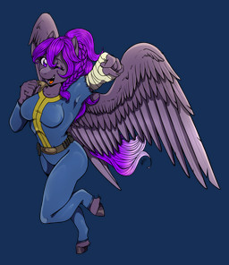 alternate_universe anthro female solo wings natt333 fallout fallout_equestria hasbro microsoft my_little_pony mythology fan_character equid equine mammal mythological_creature mythological_equine pegasus absurd_res alpha_channel hi_res