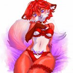 anthro blush clothing colored_nails dipstick_arms dipstick_ears dipstick_tail ear_markings female fluffy fluffy_tail fur hair legband lingerie looking_at_viewer markings multicolored_ears nails orange_body orange_fur purple_eyes purple_nails red_hair simple_background solo tail tail_markings white_body white_fur womb_tattoo gimka raen_(crimsir) canid canine fox mammal hi_res