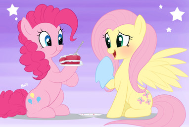blush cake cutlery dessert duo feathered_wings feathers female feral food fork fur kitchen_utensils pink_body pink_fur plate quadruped simple_background star tail tools toony wings yellow_body yellow_feathers mn27 friendship_is_magic hasbro my_little_pony mythology fluttershy_(mlp) pinkie_pie_(mlp) earth_pony equid equine horse mammal mythological_creature mythological_equine pegasus pony warm_colors