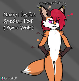 anthro ear_piercing ear_ring female fur hair loli orange_body orange_fur piercing red_hair ring_piercing simple_background solo text young young_anthro young_female jessicafolf jessica_(jessicafolf) canid canine canis fox hybrid mammal wolf absurd_res english_text hi_res model_sheet