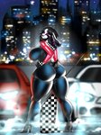 anthro big_breasts big_butt black_nose boots breasts butt car clothed clothing costume curvy_figure ear_piercing ear_ring female footwear fur gloves hair handwear high_heeled_boots high_heels latex latex_clothing leather looking_at_viewer piercing race_car race_queen racer ring_piercing shoes smile solo thick_thighs tight_clothing town uniform vehicle white_body white_fur wide_hips thepinkfury lagomorph leporid mammal rabbit absurd_res hi_res