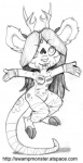 2_toes 4_fingers anthro antlers balancing_on_tail biped breasts chibi ear_piercing featureless_breasts feet female fingers front_view glamfur hair horn long_hair nude piercing simple_background small_breasts solo spread_legs spreading tail toes tongue tongue_piercing white_background zeriara chival_(character) langurhali monochrome