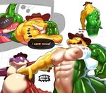 abs anthro belly butt candy clothing dessert dialogue disembodied_hand food green_body green_skin group gummy_(food) hat headgear headwear male muscular nipples pecs pecs_touching purple_body purple_skin simple_background tail text trio yellow_body yellow_skin dirtymache everyone_is_so_mean_to_me glitch_productions the_amazing_digital_circus chad_(tadc) gummigoo_(tadc) max_(tadc) alligator alligatorid crocodilian food_creature gummy_creature human living_candy mammal reptile scalie 2024 absurd_res english_text hi_res meme