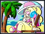 beach big_breasts bikini blonde_hair breasts clothing ear_piercing eyewear female footwear hair piercing ponytail sandals shoes solo sunglasses swimwear two-piece_swimsuit umbrella eggbot15 sega sonic_the_hedgehog_(series) fan_character princess_(eggbot15) eulipotyphlan hedgehog mammal absurd_res digital_media_(artwork) hi_res